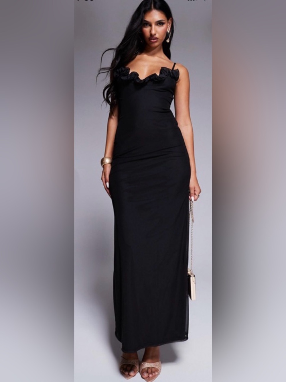 NWOT Waterfall corsage trim detail max  black dress